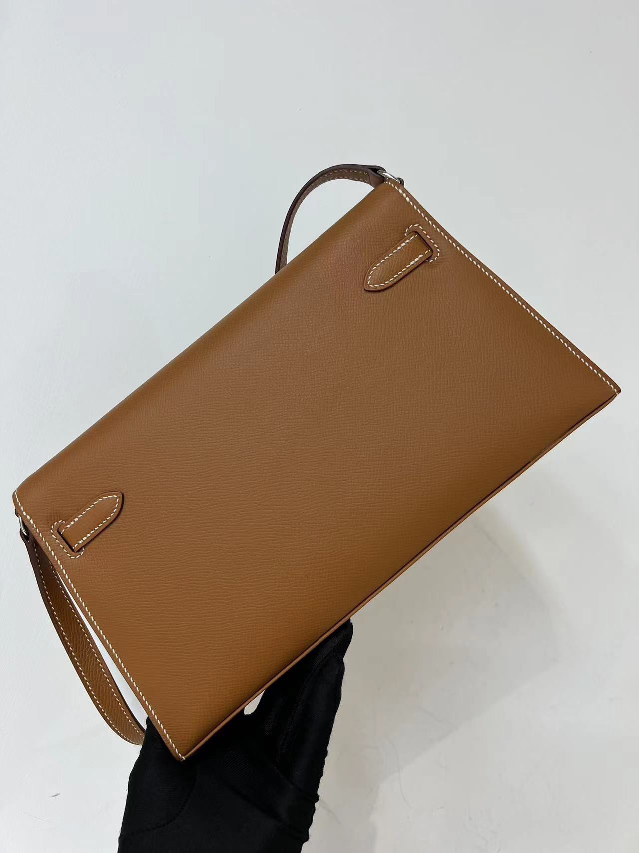 Hermes Kelly Elan Shoulder Bag in Brown Epsom Leather 